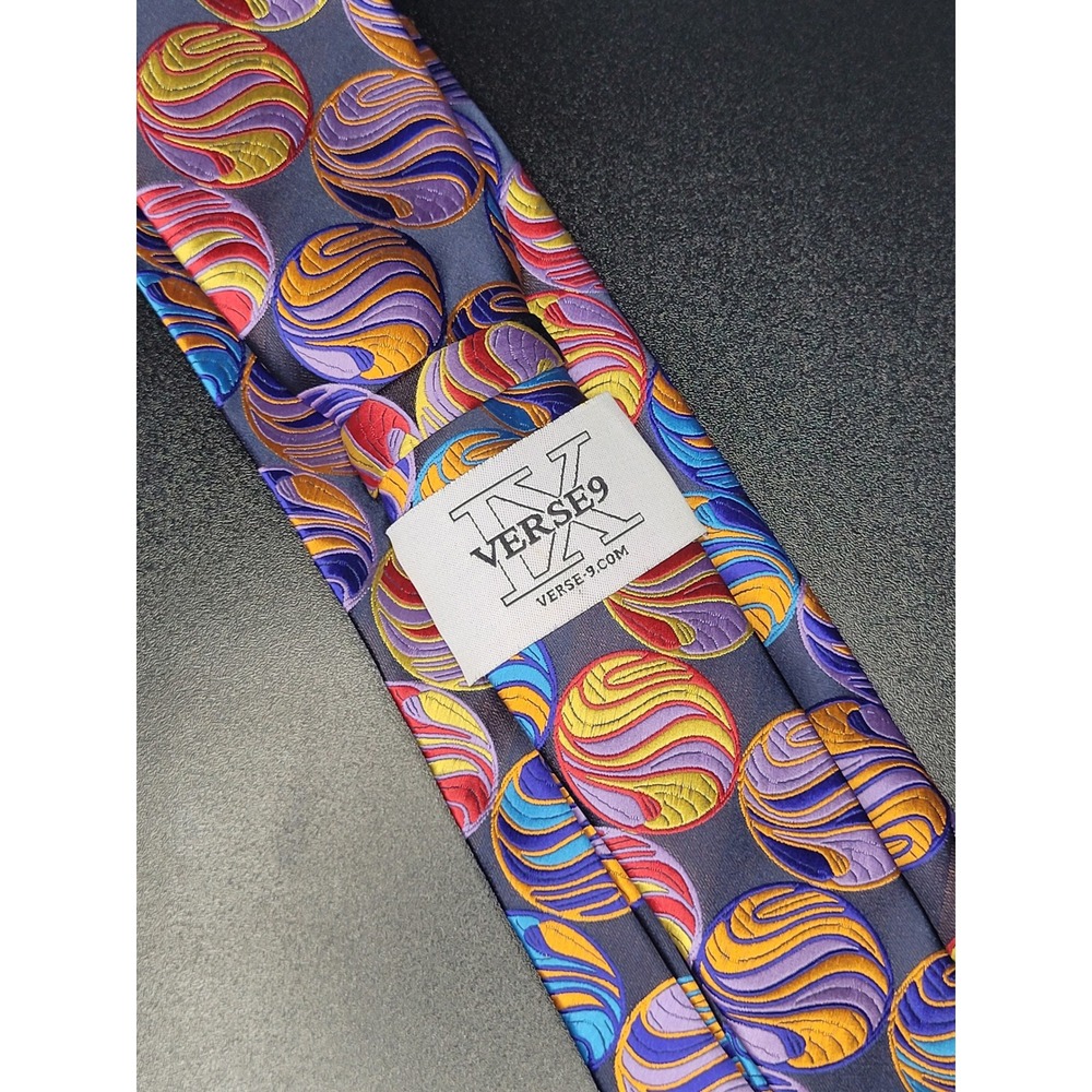 Verse 9 Necktie Gray Multicolor Orb Swirl Silk Excellent